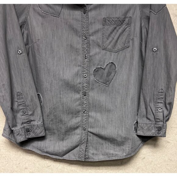 Torrid Taylor Dark Grey Denim Heart Button Front Shirt Women's 1X - Picture 6 of 13